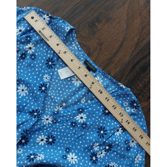New Talbots Poet Sleeve Blue Daisy Print Wrap Top V Neck Shirt Sz L - Picture 12 of 13